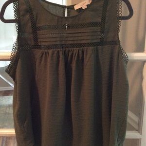 Olive green Loft babydoll lace cotton shirt